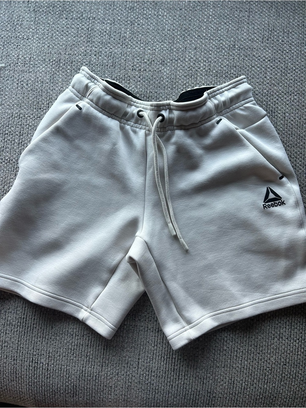 Reebok Men's White Athletic Drawstring Shorts with Logo